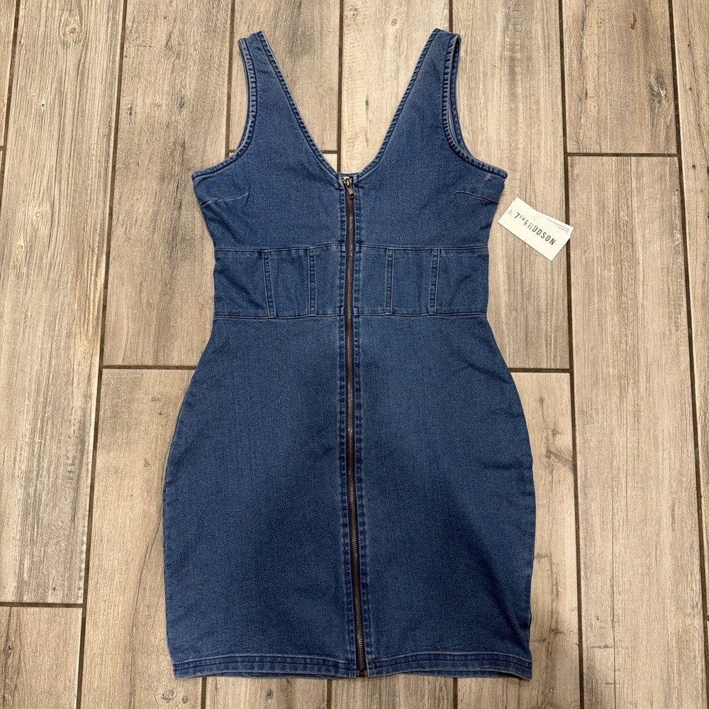 7th & Hudson Women's Denim Mini Dress M Front Zip Sleeveless Bodycon Festival‎